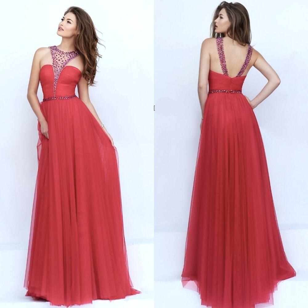 NWT Sherri Hill Rhinestone Halter Gown, Style # 50143 in Coral, Sz 6